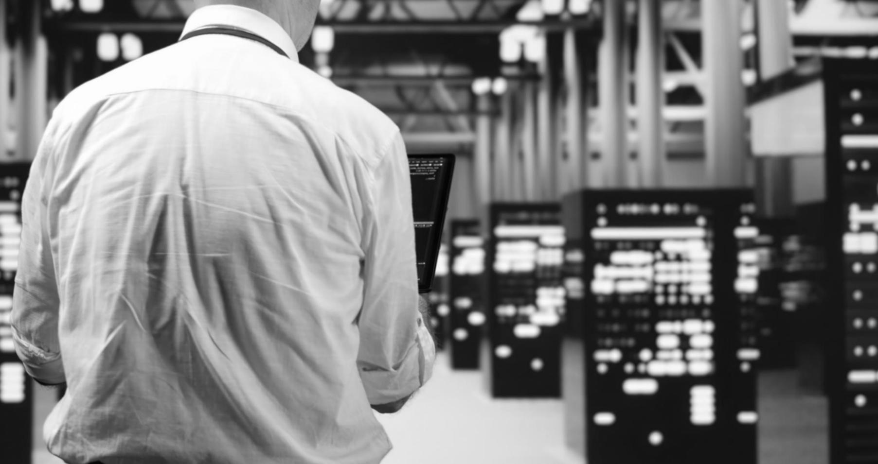 Modern server infrastructure with advanced security monitoring systems